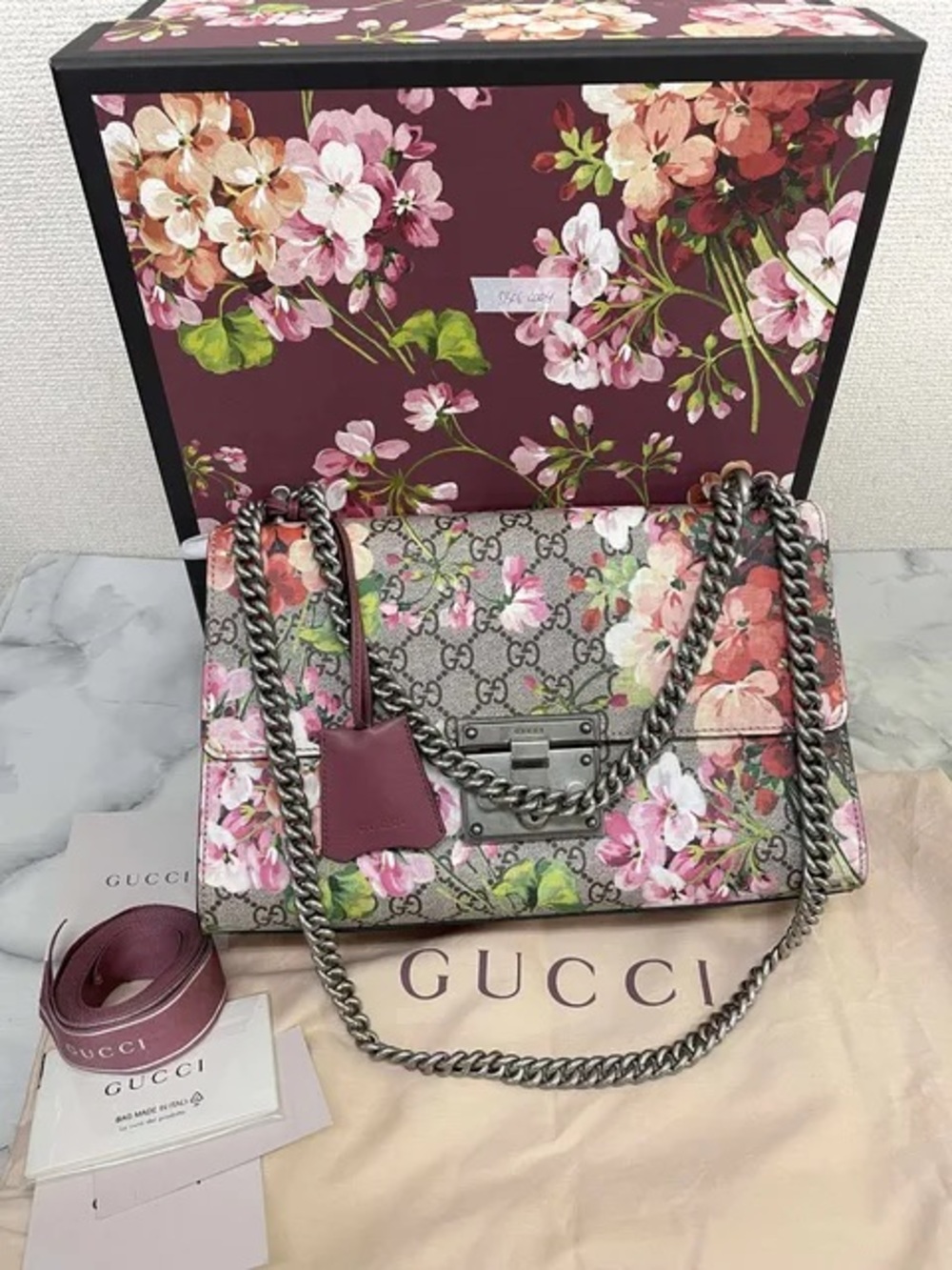 Gucci GG Supreme Blooms Padlock Shoulder Bag,